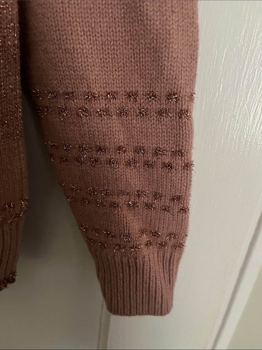 Coach Blush Pink Crewneck Sweater with burgsndy Star and sparkle stitching - Picture 4 of 7